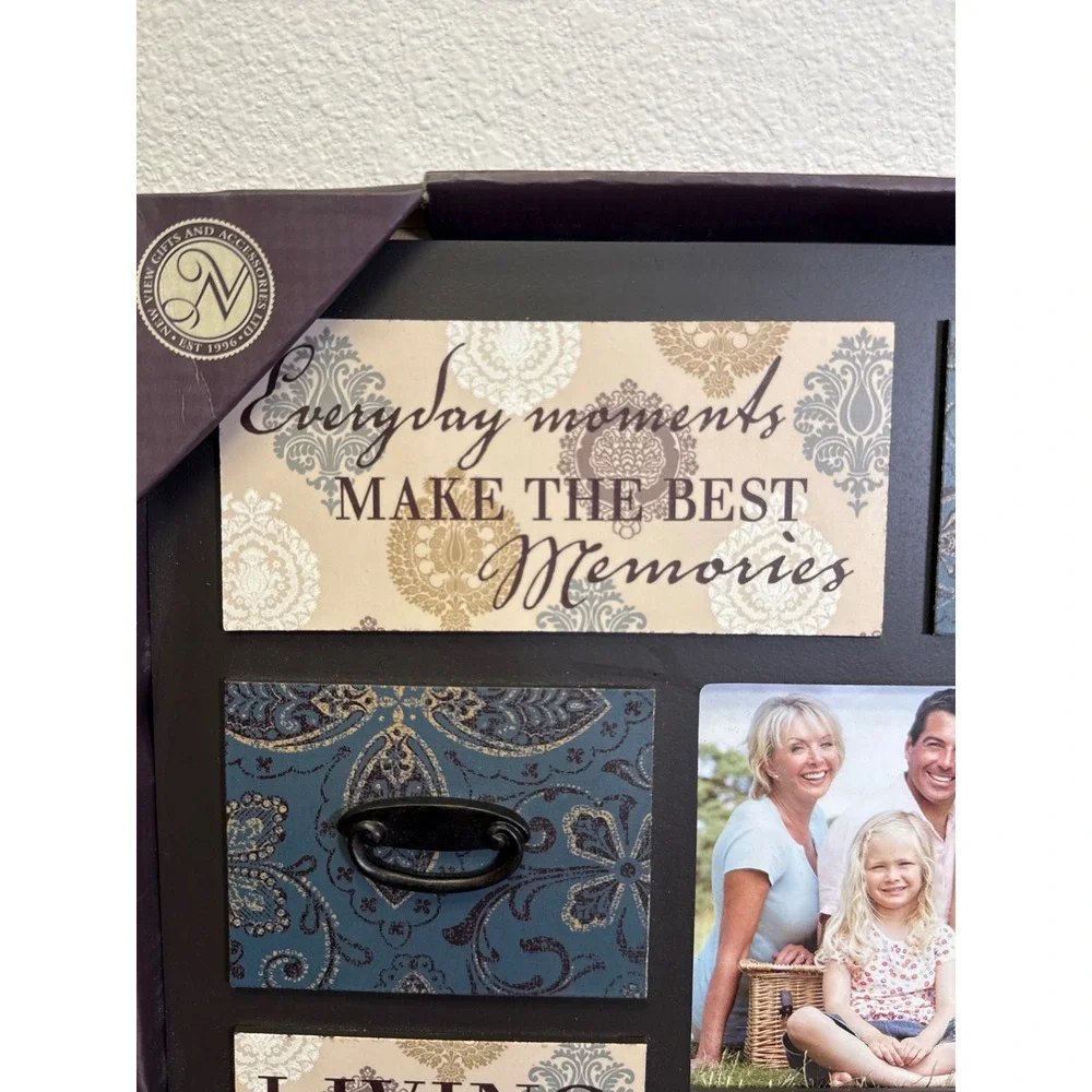 New View 6x4 Photo Frame Living Laughing Loving Rustic Blue‎ Damask Wall Decor
